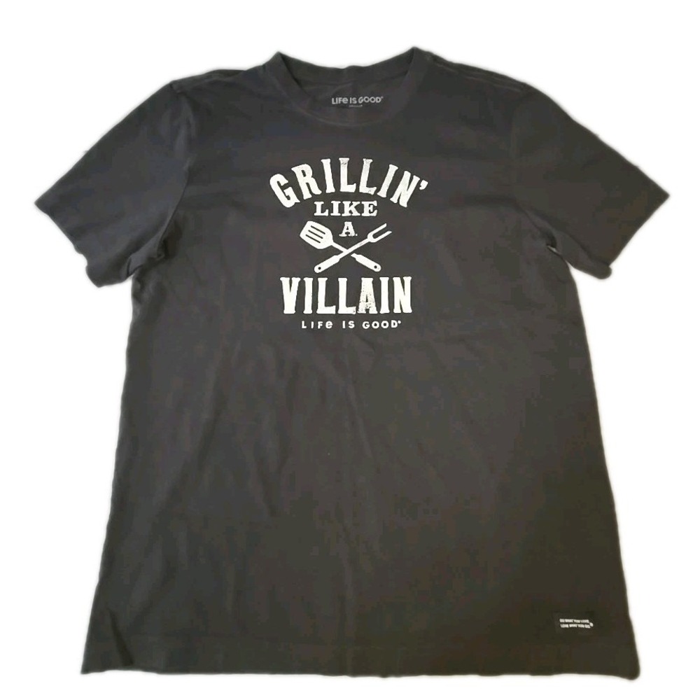 Life is Good Mens Large Grillin Like A Villain‎ Crusher T-Shirt Fathers Day BBQ